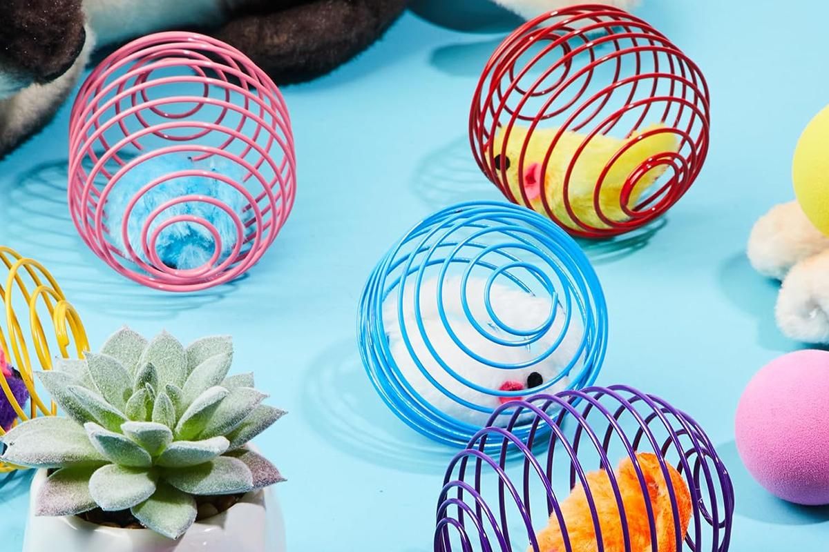 5Pcs Cat Spring Balls Toys Stretchable Rolling Balls Cat Spring Toys for Kitten