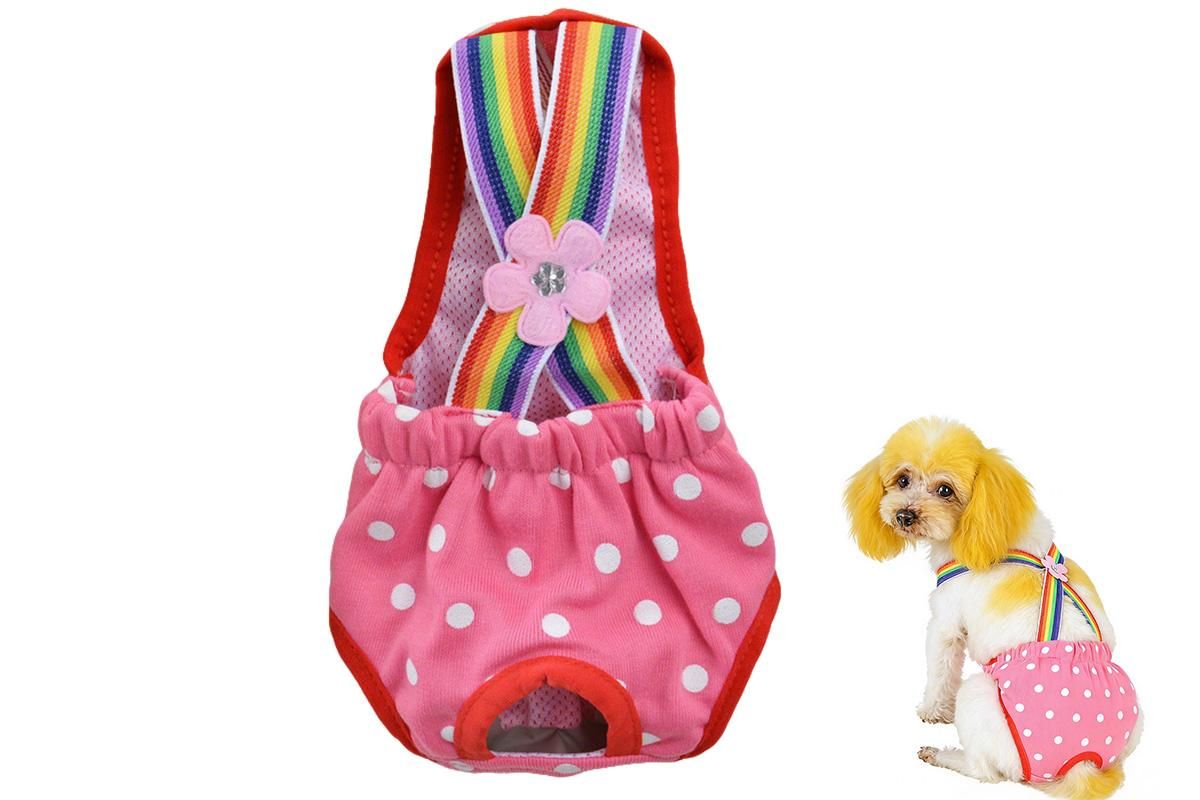 Cute Harness Female Dog Sanitary Pants Reusable Menstrual Diaper-Pink M
