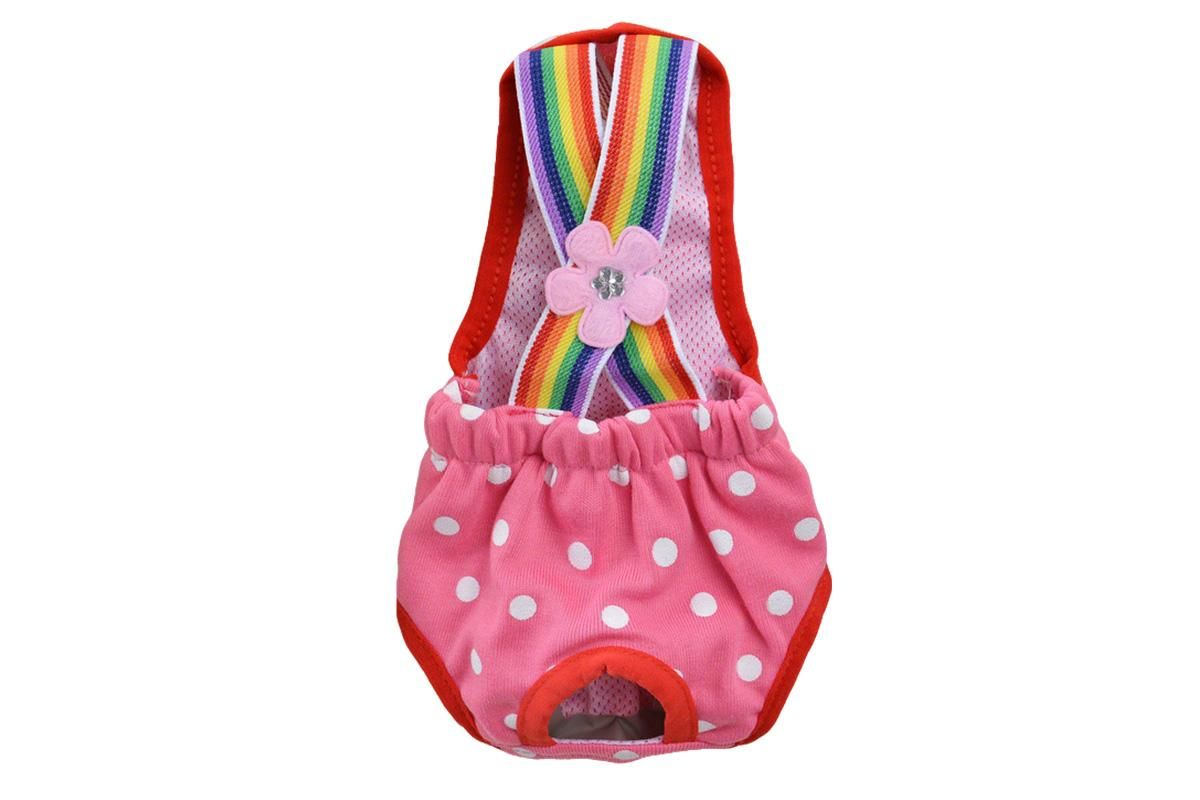 Cute Harness Female Dog Sanitary Pants Reusable Menstrual Diaper-Pink M