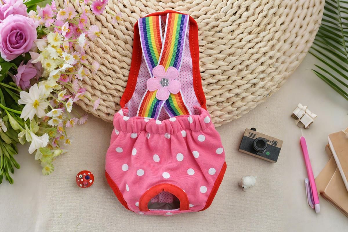 Cute Harness Female Dog Sanitary Pants Reusable Menstrual Diaper-Pink M