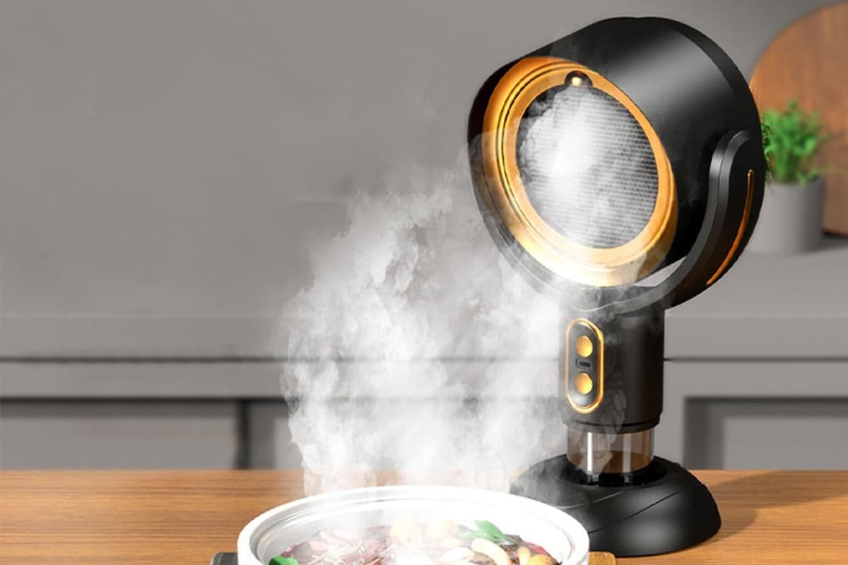 Portable Smoke Purifier Fan Adjustable Angle Quiet Operation Compact Design Black Gold