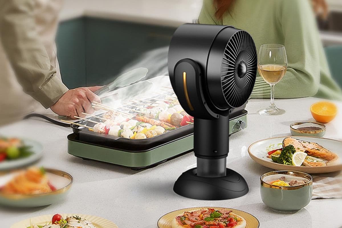 Portable Smoke Purifier Fan Adjustable Angle Quiet Operation Compact Design Black Gold