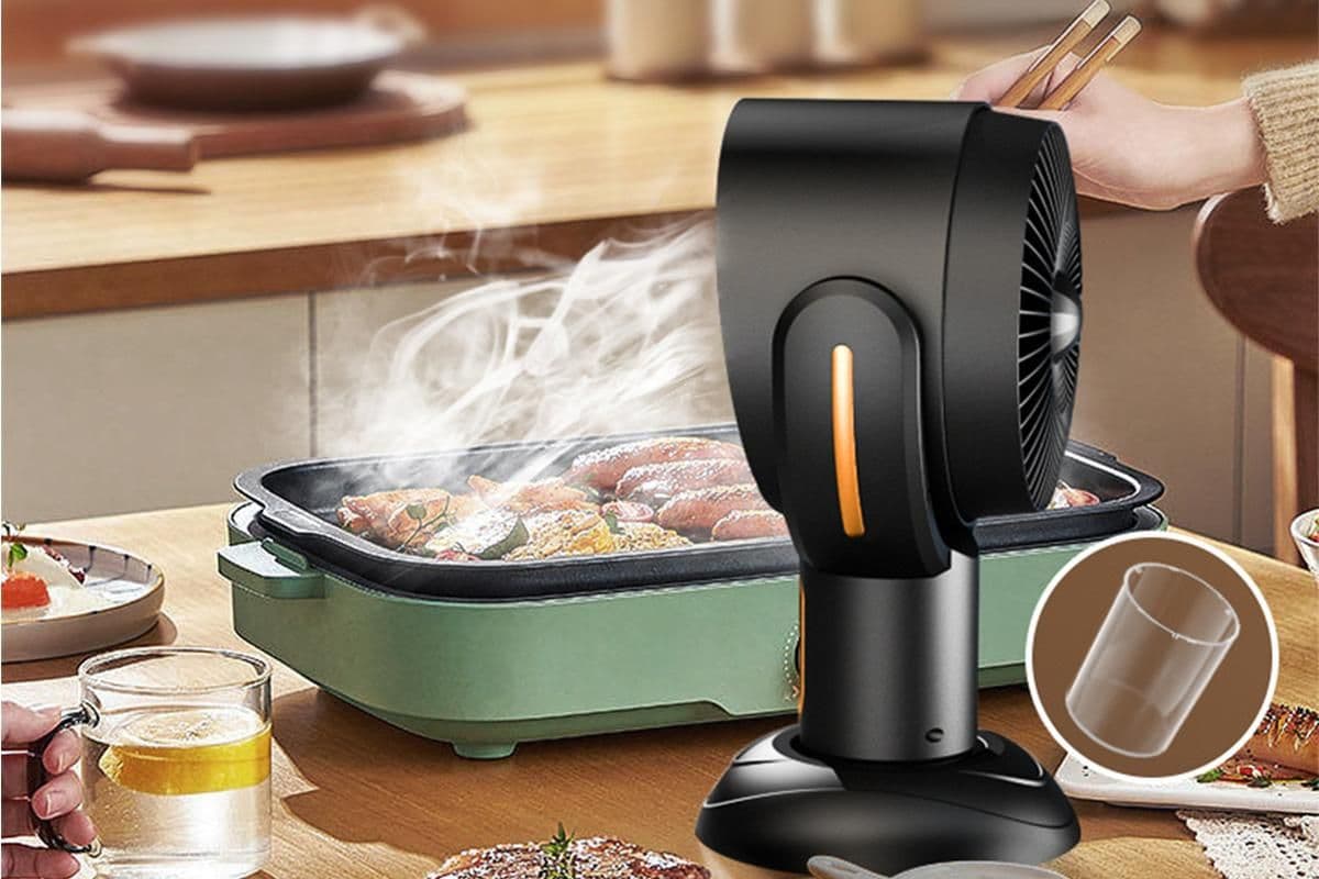 Portable Smoke Purifier Fan Adjustable Angle Quiet Operation Compact Design Black Gold