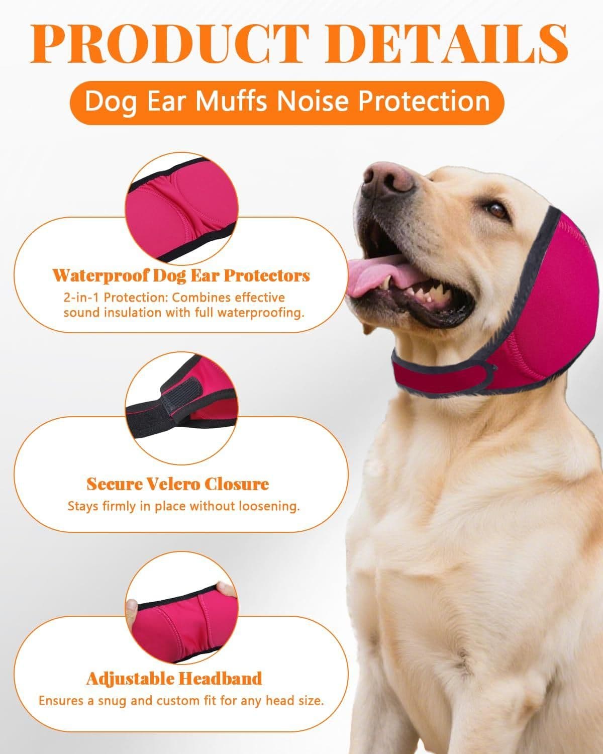 Dog Ear Cover Noise Protection Adjustable Grooming Hood Comfortable Pet Accessory - Rose Red M