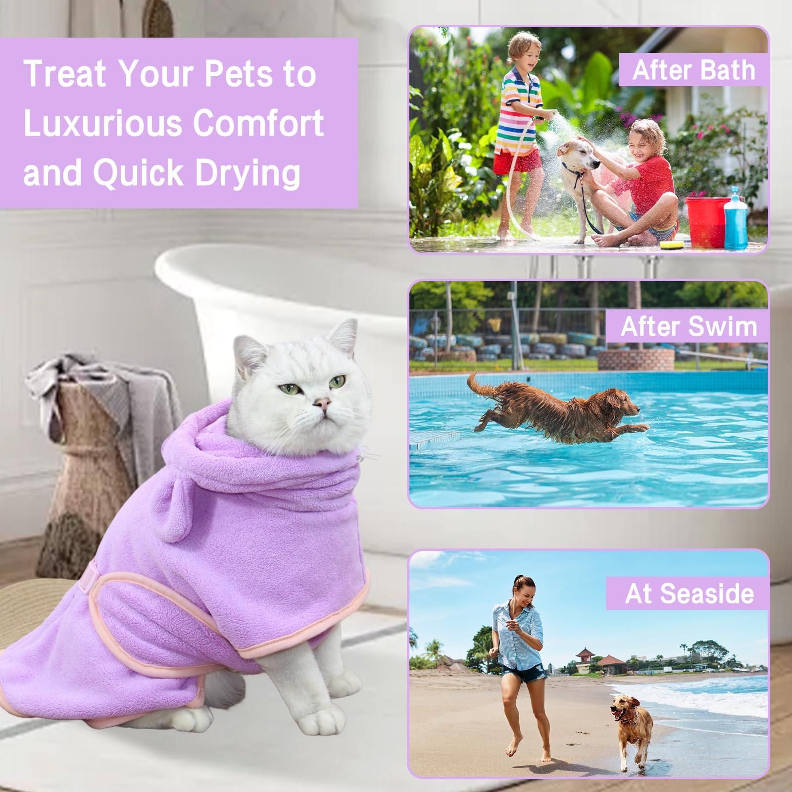 Pet Bathrobe Hooded Quick Dry Blue - L