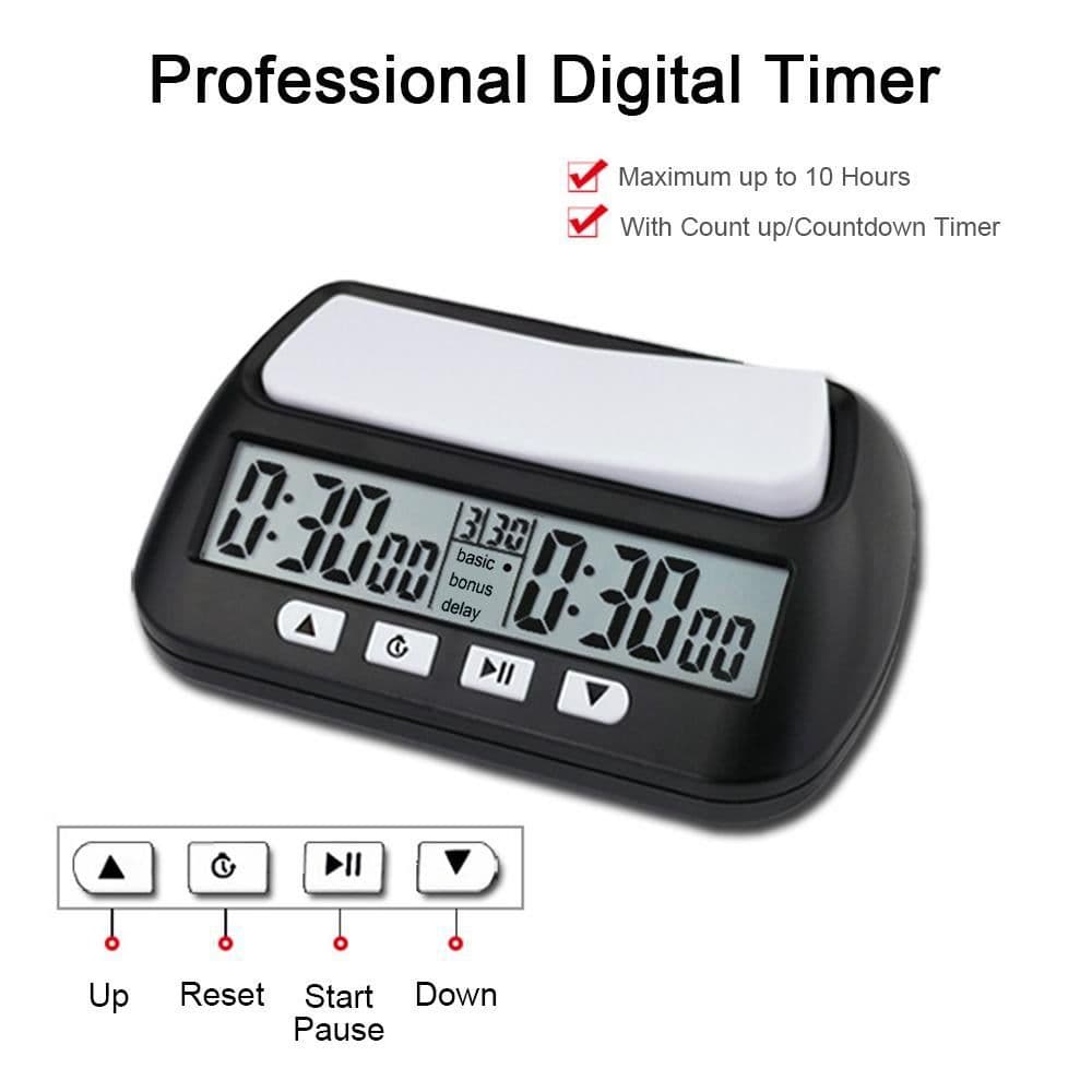 Digital Chess Clock 3-in-1 Multipurpose Portable Timing Timer Lightweight Black
