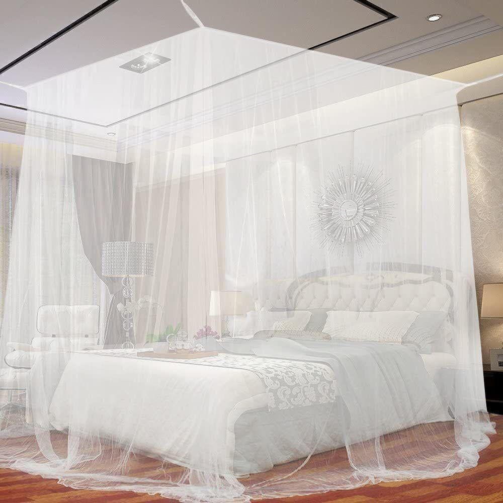 4 Opening Bed Canopy Net for Double Queen Bed Hanging Bed Net - White
