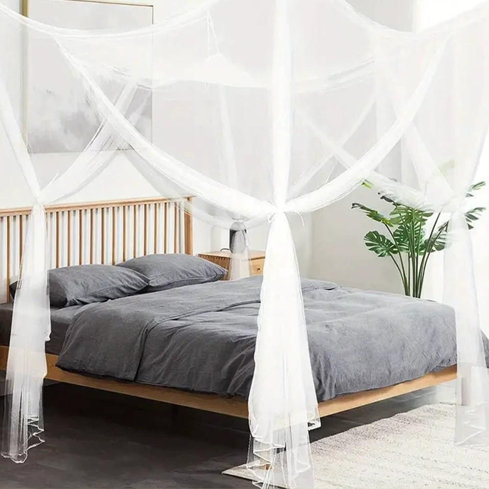 4 Opening Bed Canopy Net for Double Queen Bed Hanging Bed Net - White