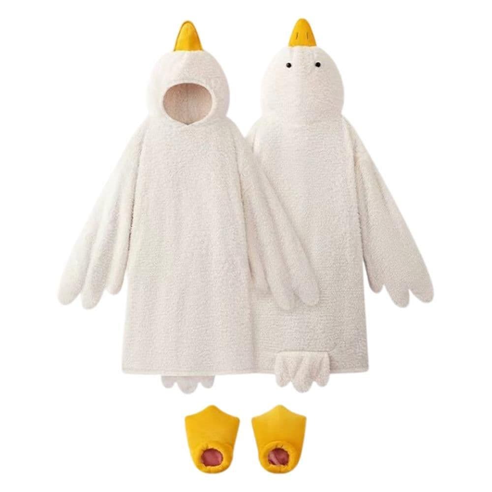 Cartoon Goose Hoodie Blanket Oversized Fleece Onesie for Sleep Lounging and Party 2XL White Gray