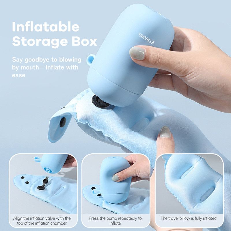 Portable Inflatable Travel Neck Pillow, Nap Pillow, Comfortable Neck Support for Long Trips, Easy to Pack for Business Trips and Travel, Foldable and Slim Travel Pillow - Blue