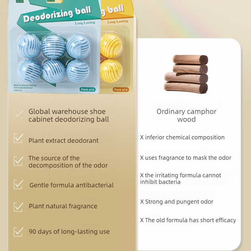 Shoe Deodorizing Balls - Deodorizing and Antibacterial Aromatherapy Beads for Wardrobes and Shoe Cabinets, Multiple Colors Available, Long-Lasting Odor-Eliminating Fragrance Balls, Pack of 6 - Purple