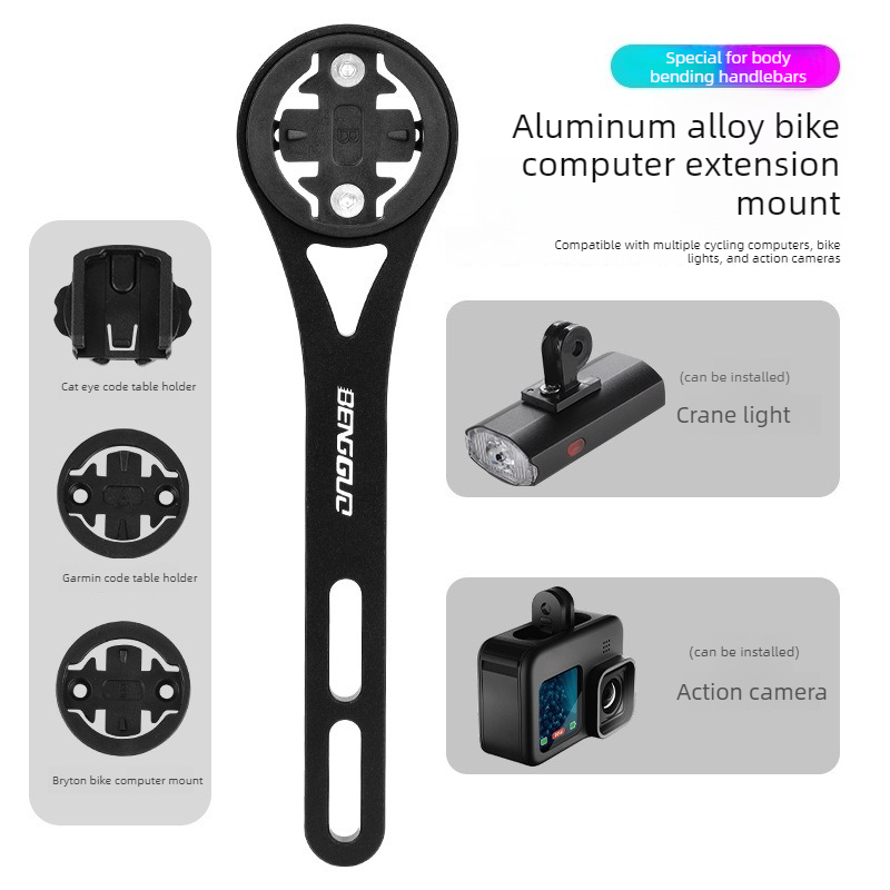 Lightweight Bike Computer Mount, One-Piece Extension Mount, Aluminum Alloy Cycling Mount - Silver