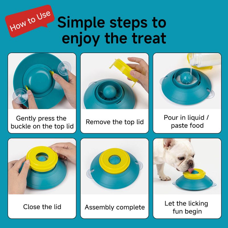 Slow Feeder Lick Bowl, Universal for Cats and Dogs, a Fun and Stimulating Feeding Tool - Blue