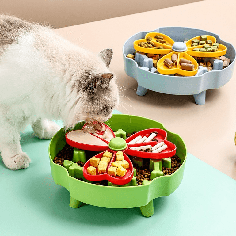 Detachable Rotating Slow-Feeding Pet Bowl, Non-Slip and Choke-Proof Feeding Bowl - Blue