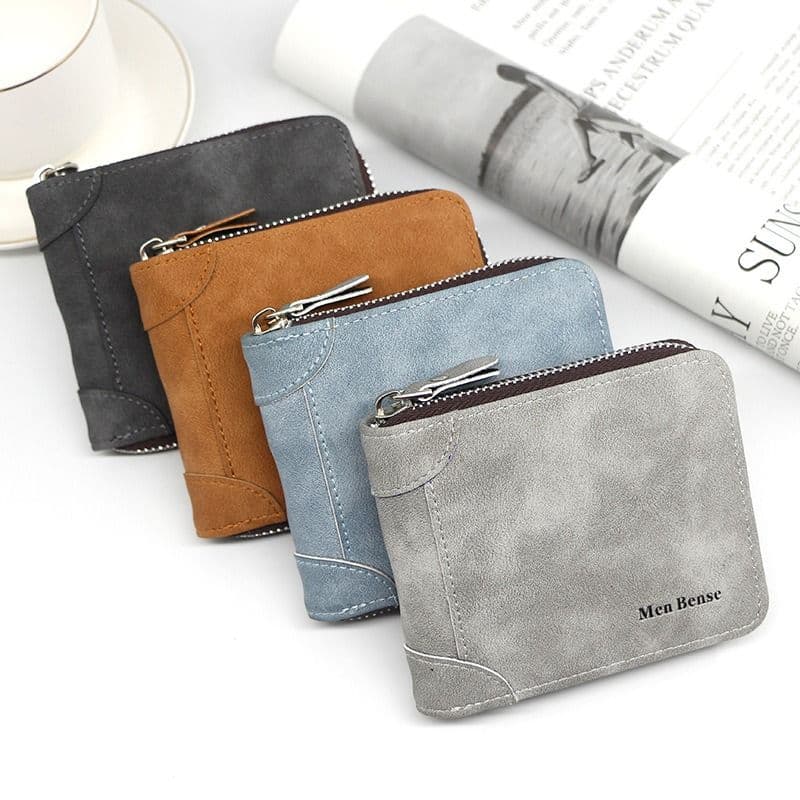 Vintage Matte PU Leather Zip-Around Bifold Wallet for Men, Multi-Card Slot Coin Purse with ID Window, Casual Short Billfold Purse (Brown)