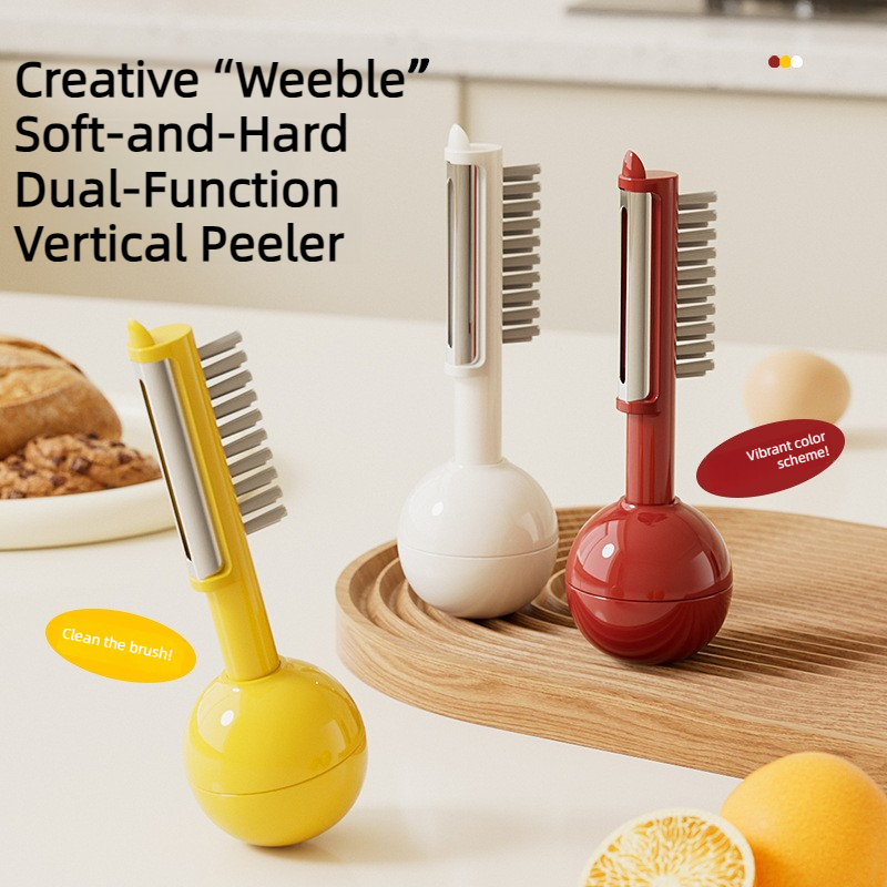3-in-1 Tumbler Vegetable Peeler, Multi-Function Peeler, Bud Remover, and Cleaner for Fruits and Vegetables - Red