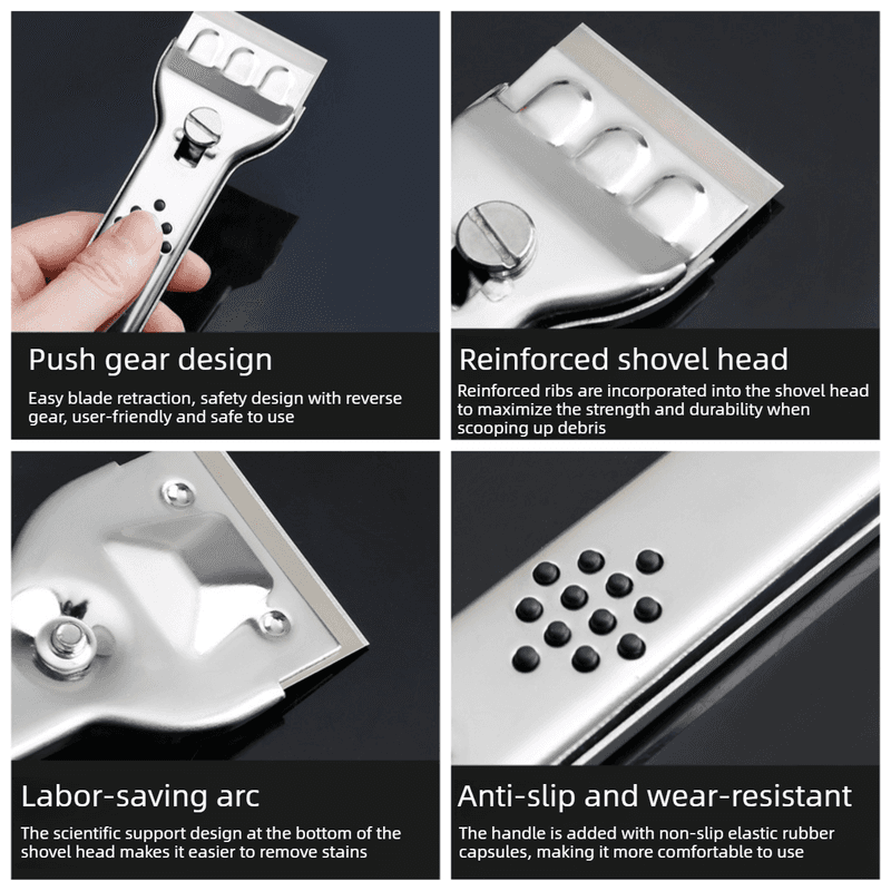 Stainless Steel Cleaning Scraper Multi-Functional Glue and Stain Remover with 5 Replacement Blades
