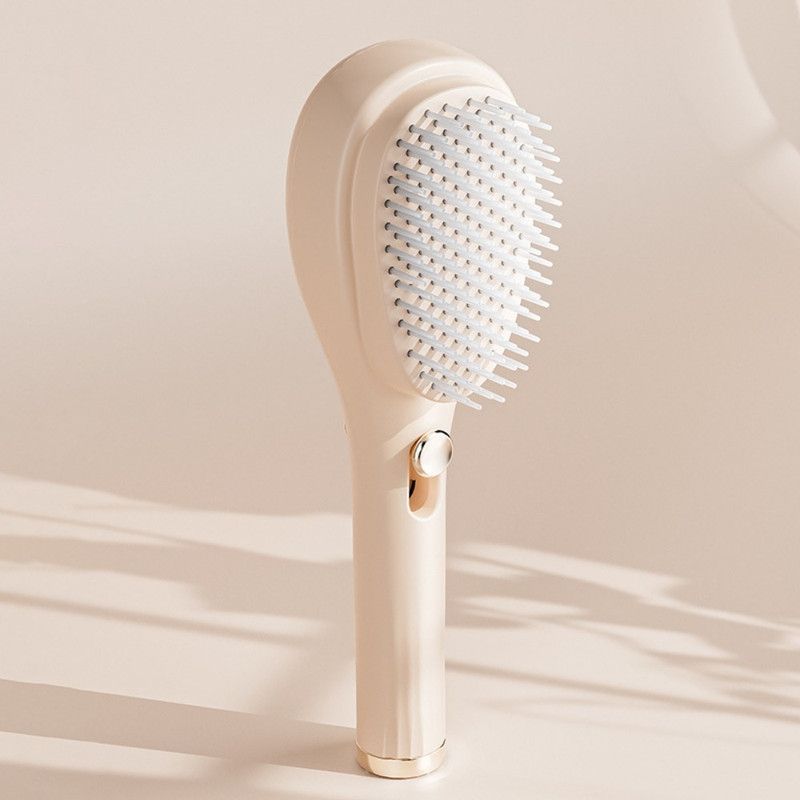 One-Click Self-Clean Retractable Massage Air Cushion Comb, Anti-Static Detangling Hair Brush for Scalp Care & Lifting—Beige