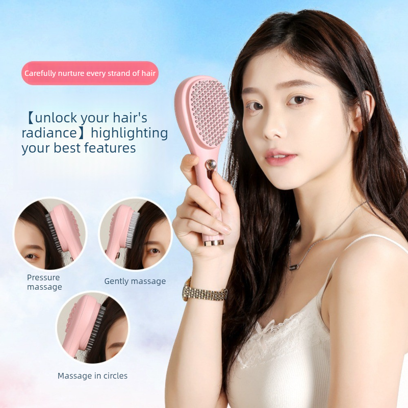 One-Click Self-Clean Retractable Massage Air Cushion Comb, Anti-Static Detangling Hair Brush for Scalp Care & Lifting—Beige