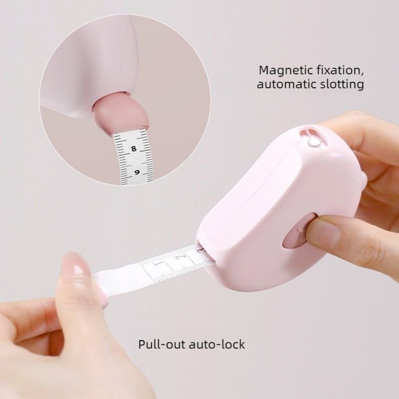 Bear Magnetic Retractable Tape Measure, Portable Body Measuring Ruler for Bust, Waist, and Hips—Pink