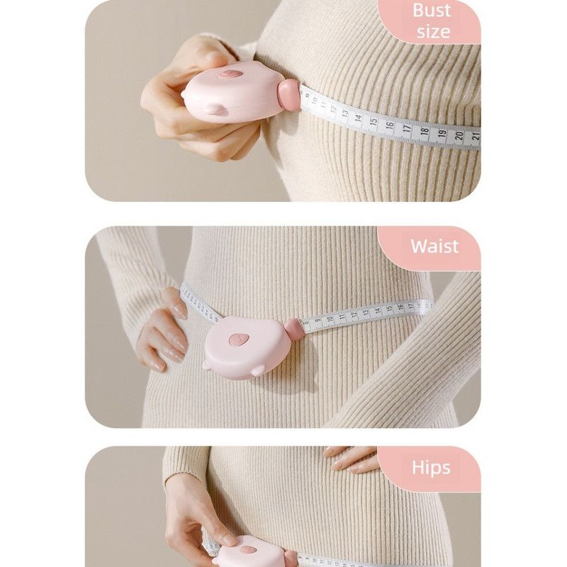 Bear Magnetic Retractable Tape Measure, Portable Body Measuring Ruler for Bust, Waist, and Hips—Pink