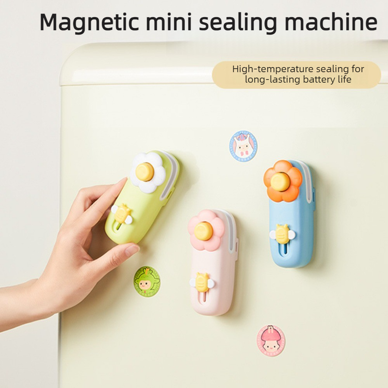 Flower Mini Magnetic Sealer, Handheld Rechargeable 2-in-1 Bag Sealing & Cutter Machine for Snack Packaging—Blue
