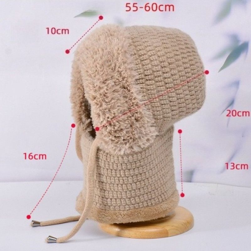 Fleece Ear Protection Integrated Knit Hat, Women's Windproof Balaclava Hat with Face Mask & Neck Warmer—Gray
