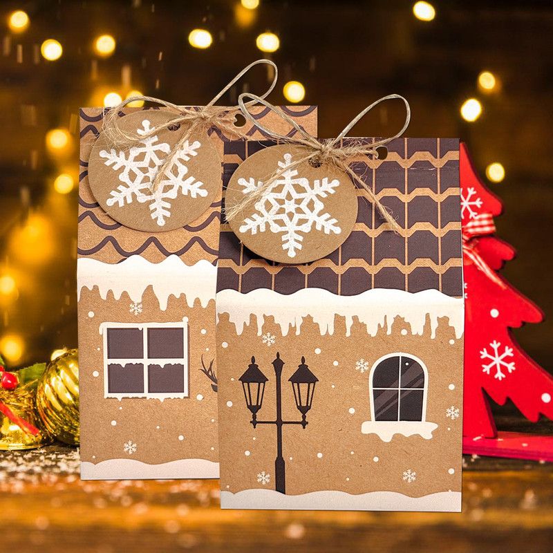 Plain Kraft Christmas House Gift Boxes, 4 Designs Gingerbread House Treat Boxes 24 Pcs Set