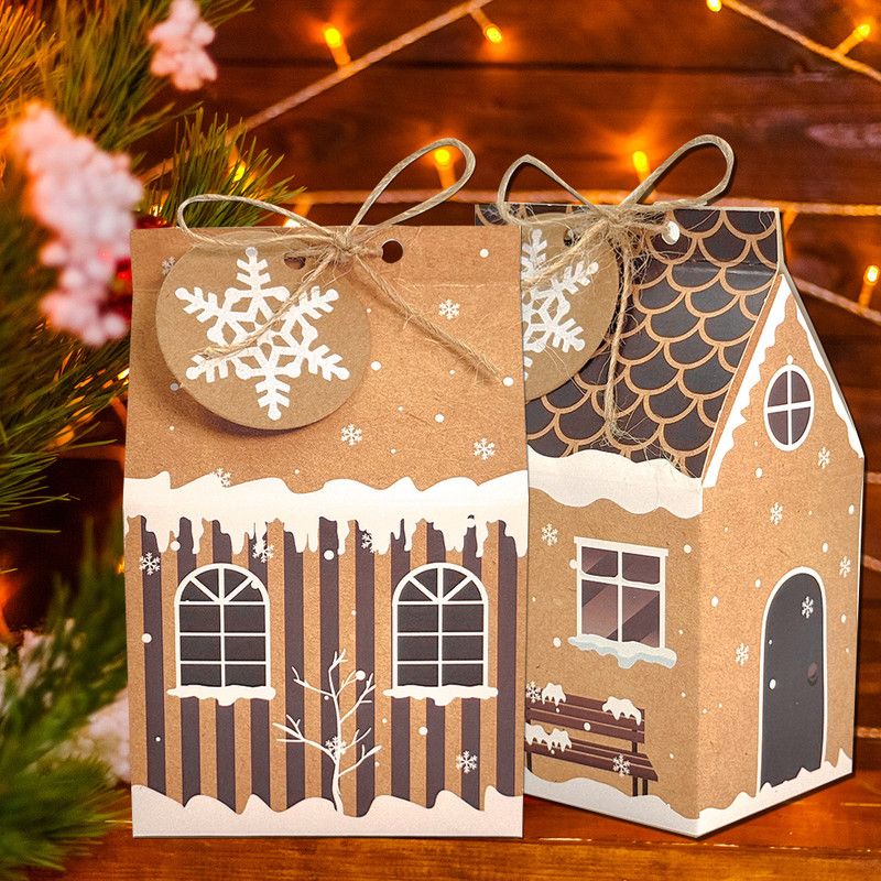 Plain Kraft Christmas House Gift Boxes, 4 Designs Gingerbread House Treat Boxes 24 Pcs Set
