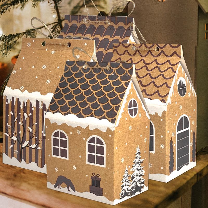 Plain Kraft Christmas House Gift Boxes, 4 Designs Gingerbread House Treat Boxes 24 Pcs Set
