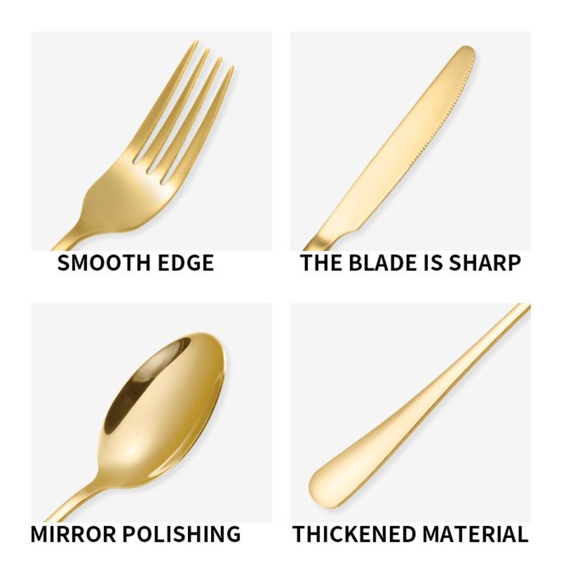 24-Piece Stainless Steel Tableware Set, Mirror-Polished Steak Knife, Fork, and Spoon Cutlery—Red