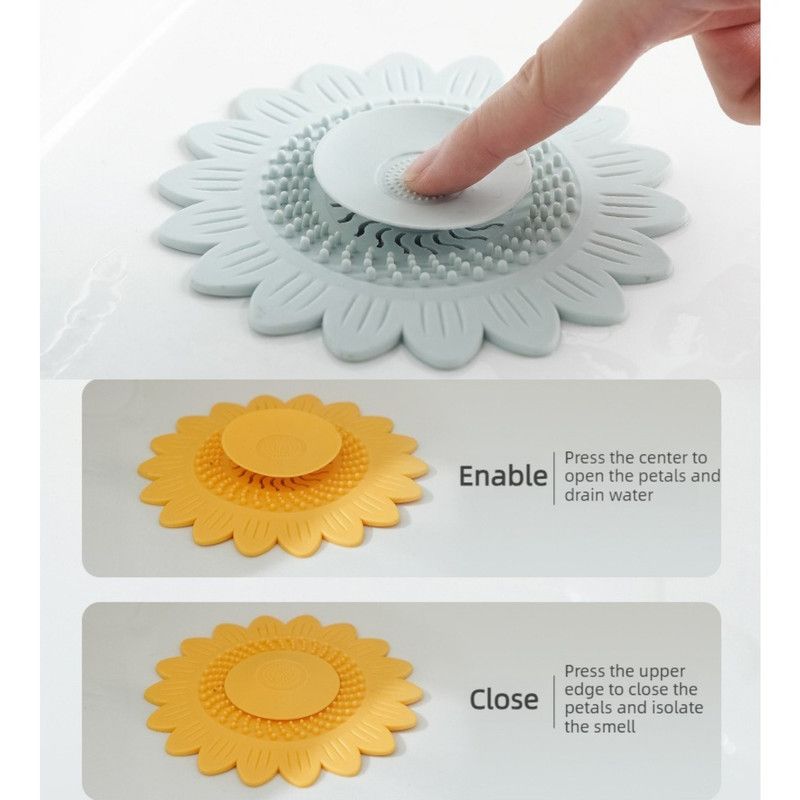 Sunflower Silicone Floor Drain Mat, Anti-Odor, Insect-Proof Sewer Sealing Cover—Blue