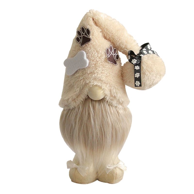 1pc Plush standing gnome doll — faceless old man figurine, festive tabletop ornament and gift.DOG series white hat gnome
