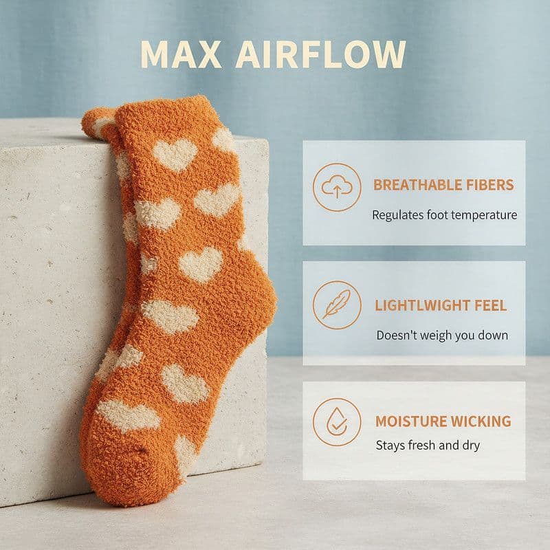 6 Pairs Women Fluffy Coral Fleece Bed Socks Warm Cosy Heart Dot Pattern Non Slip Thermal Lounge Socks Soft Winter Home Socks Multipack