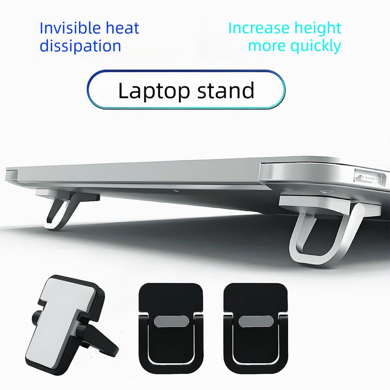 2‑Pack One‑Level Foldable Laptop Stand Invisible Portable Notebook Cooling Feet with Nano Adhesive for Desk Use-Black