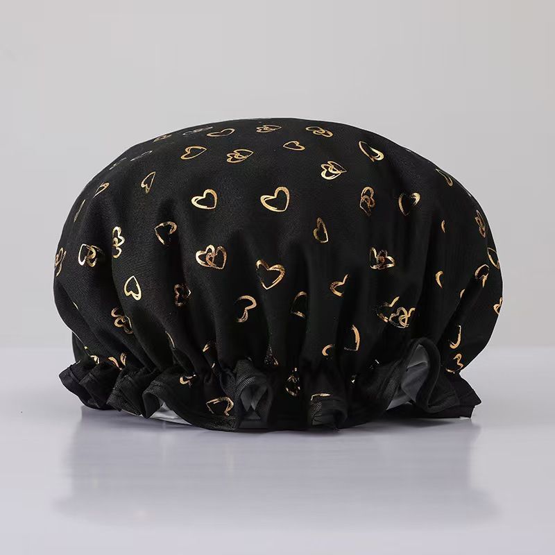 Women's Double-Layer Waterproof Shower Cap-black