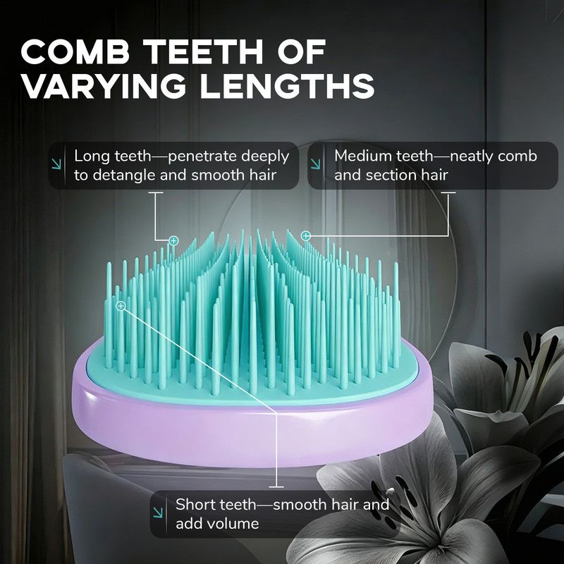 Detachable Silicone Cushion Massage Comb, Suitable for Dry and Wet Use, Unisex, Works on All Hair Types, Volumizing and Smoothing Comb, Available in 7 Colors – Purple+Blue