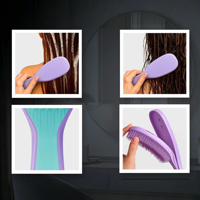 Detachable Silicone Cushion Massage Comb, Suitable for Dry and Wet Use, Unisex, Works on All Hair Types, Volumizing and Smoothing Comb, Available in 7 Colors – Purple+Blue