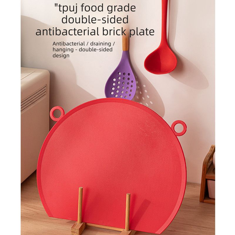 D Shape Double Sided Antibacterial Cutting Board Non Slip Kitchen Chopping Board with Draining Back-red
