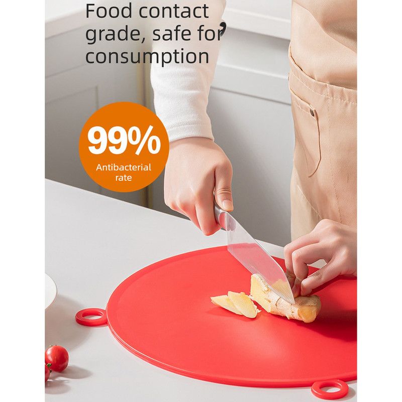 D Shape Double Sided Antibacterial Cutting Board Non Slip Kitchen Chopping Board with Draining Back-red