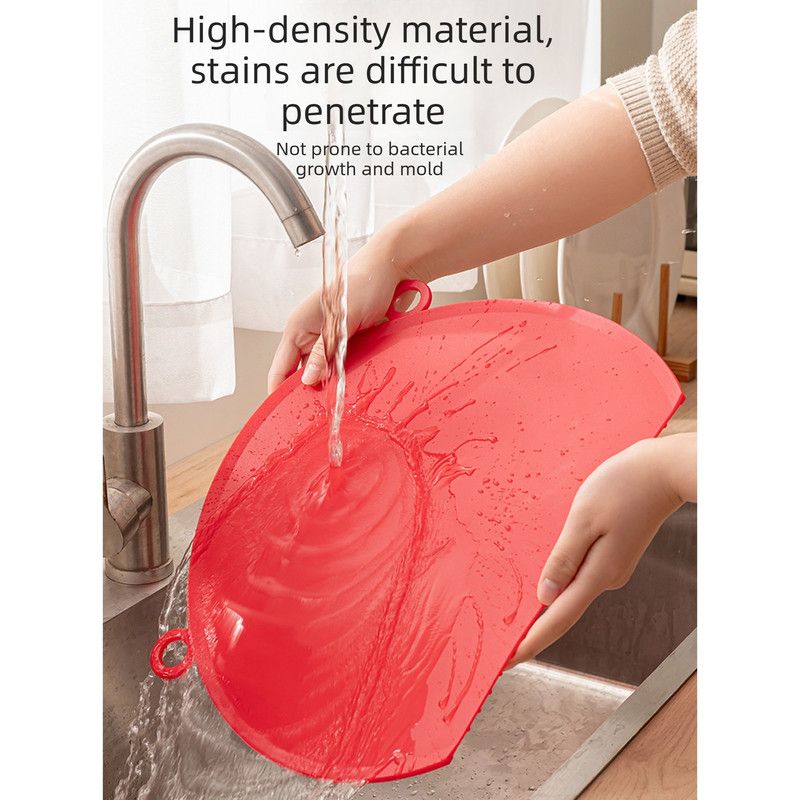 D Shape Double Sided Antibacterial Cutting Board Non Slip Kitchen Chopping Board with Draining Back-red