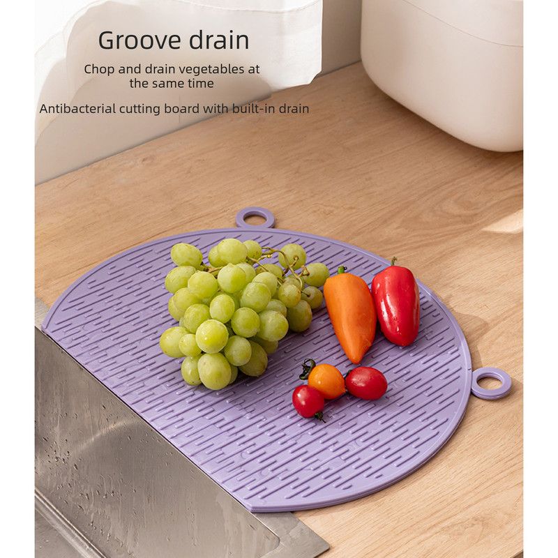 D Shape Double Sided Antibacterial Cutting Board Non Slip Kitchen Chopping Board with Draining Back-black