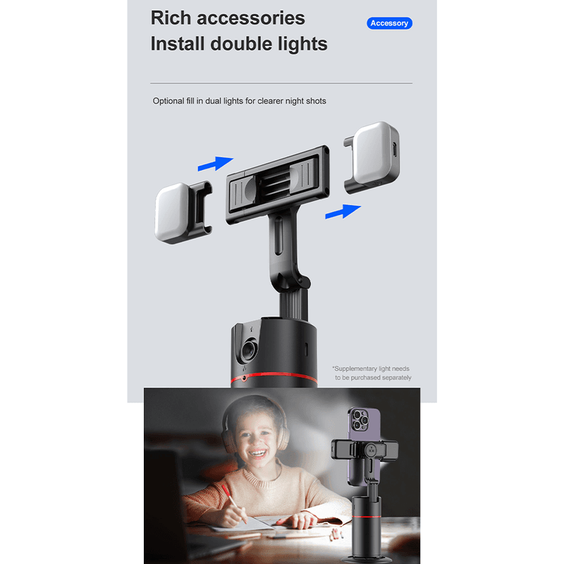 Live Streaming Phone Stand 360 Degree Auto Face Tracking Compact Desktop Base