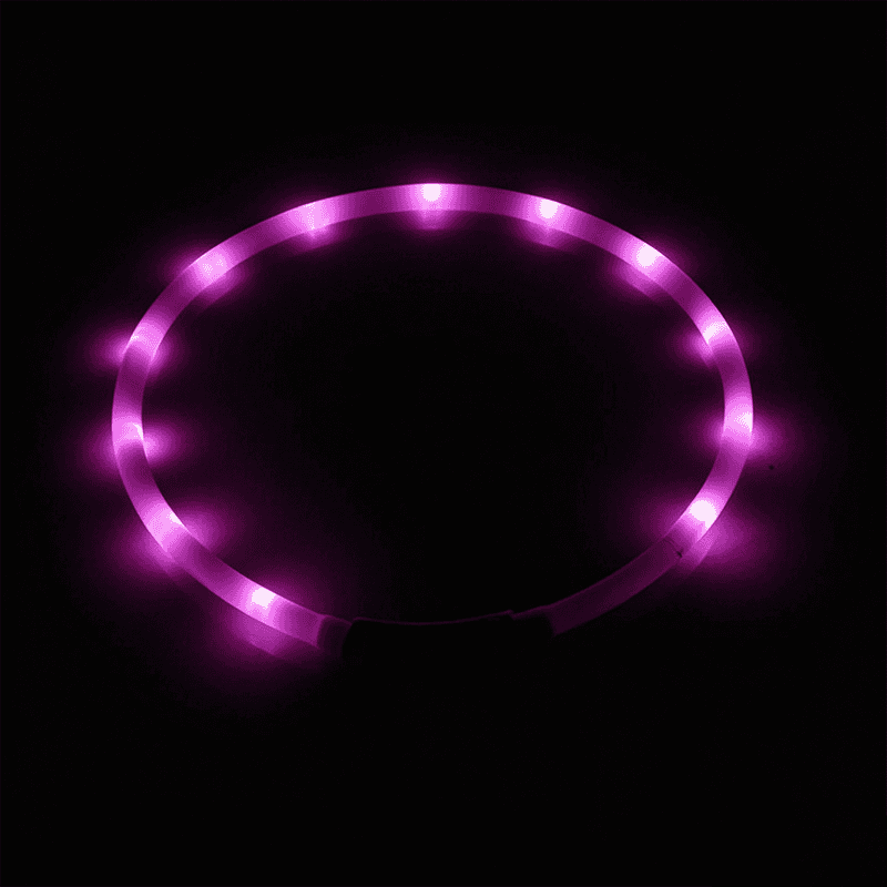 USB Rechargeable LED Silicone Glow Dog Collar with Buckle and Light Beads-pink-35cm