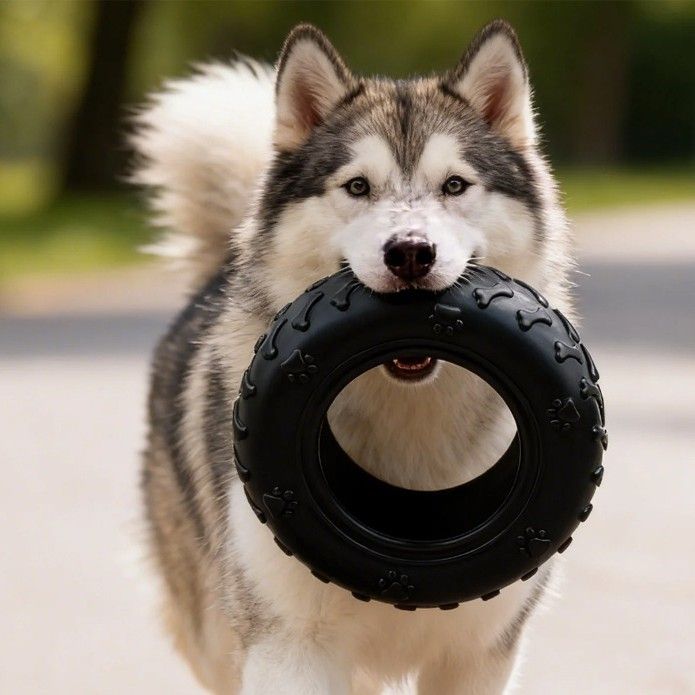 Durable Rubber Tire Dog Toy Indestructible Chew Stick for Medium Large Dogs