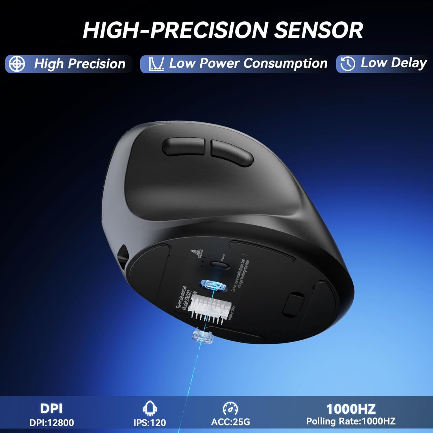 SOLAKAKA SM520 Tri-Mode Vertical Ergonomic Mouse, 24000 DPI Programmable Wireless Vertical Mouse，black