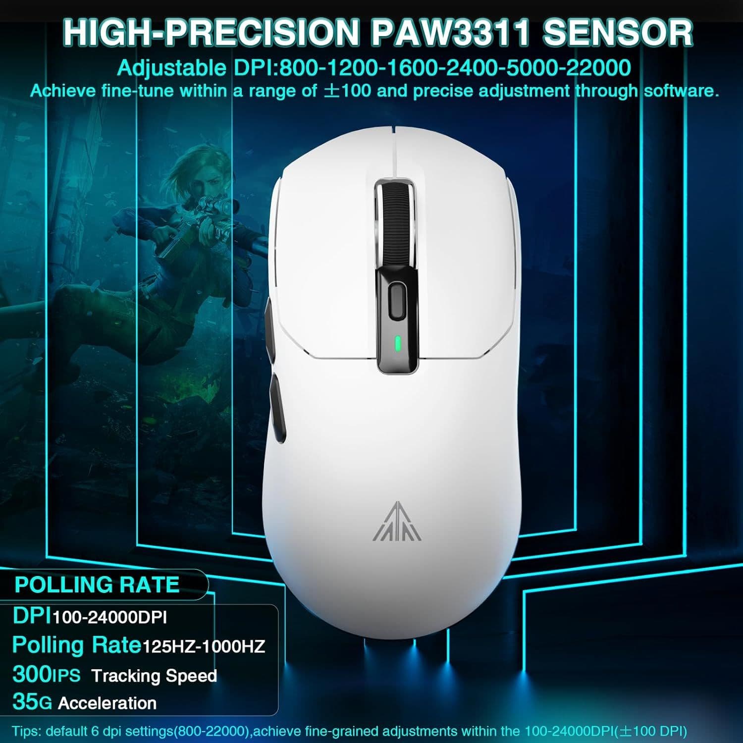 SOLAKAKA SM820 Wireless Gaming Mouse with RGB Charging Dock,24000 DPI Tri-Modes Wireless Mouse，white