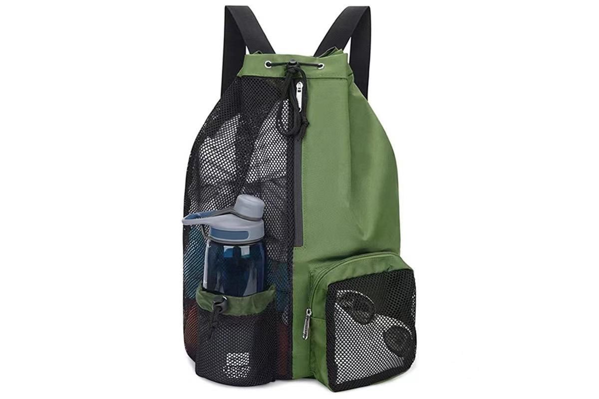 Mesh Beach Backpack with Wet Pocket Drawstring Waterproof Swimming Gym Bag for Men Women - Green