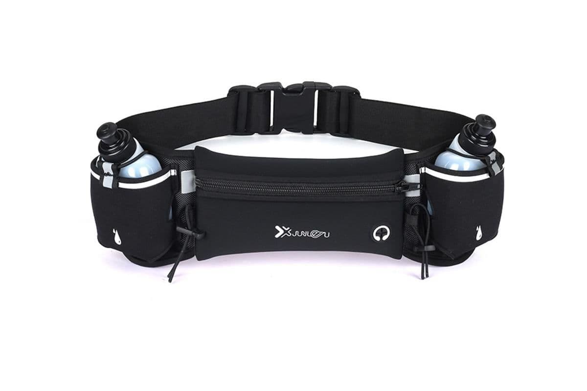 Hydration Running Belt Adjustable with 2 Water Bottles Phone Pouch Green