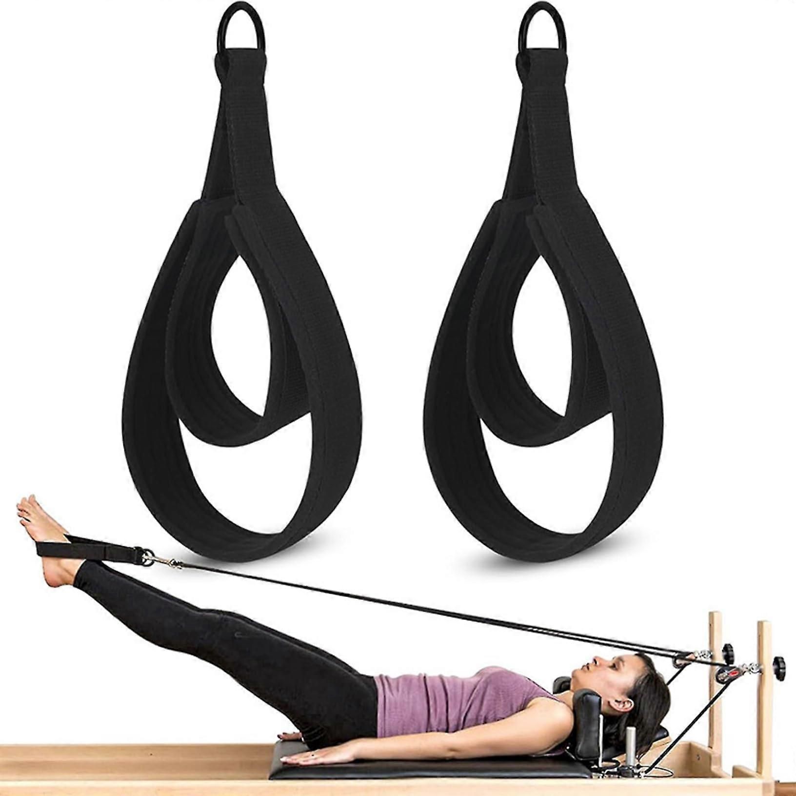 Adjustable DRing Pilates Straps Double Loop Yoga Stretch Strap for Flexibility and Strength, 1 Pair Black